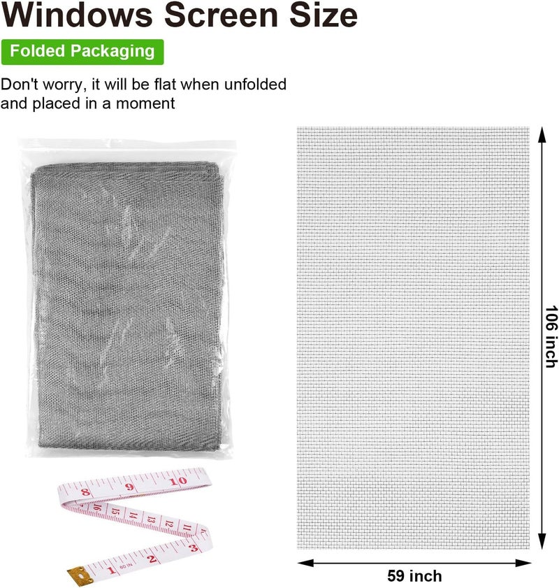 Ouskr Replacement Window Screens, 59X106 Inch Durable Window Screen Mesh for Patio Porch Door Windows, DIY Adjustable Fiberglass Screen Repair Kit Sliding Net Roll Pet, Gray by - Image 2